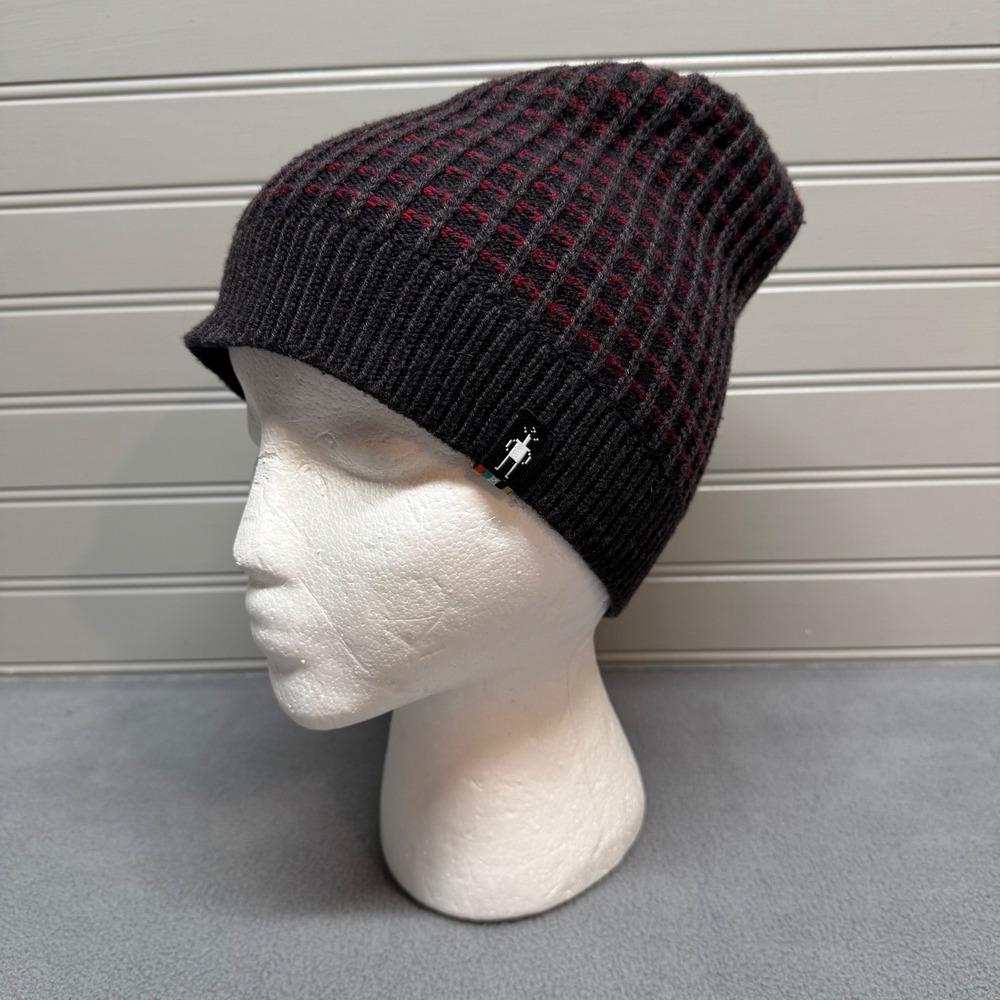 Smartwool Beanie Hat Merino Wool Knit Winter Cap OS Charcoal Red Pattern Unisex
